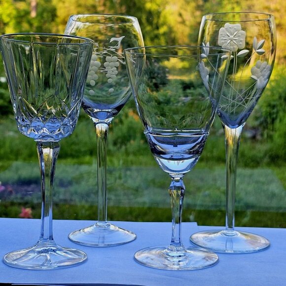 Unbranded Other - Mismatched Wine Glassware Collection set/4 vintage cut mixed cocktail glasses